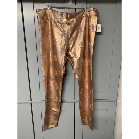 Disney Womens Leggings XL Mickey Mouse 50th Anniversary Earidescent Metalic Gold - Picture 1 of 5